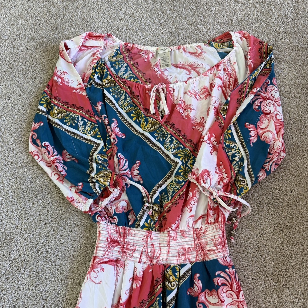 Cache Dress Womens XS Multicolor Floral 3/4 Sleeve Scoop Neck Short Fit & Flare